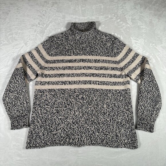 J. Crew Other - VTG J. Crew Sweater Men Size M Knit Roll Neck White Black Marled 100% Cotton